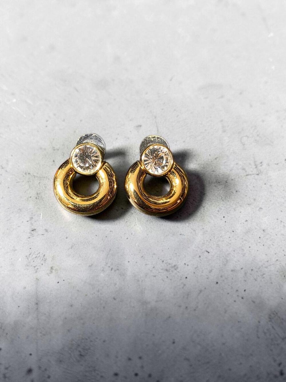 Vintage Joan Rivers Gold Tone Clear Rhinestone Door Knocker Pierced Earrings